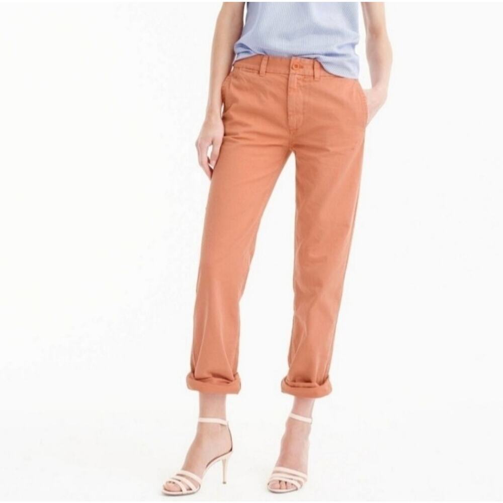 J. Crew Women's Size 4 Casual Salmon Straight Leg Cotton Chino Distressed Pants